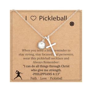 Gnamy Pickleball Necklace Gifts for Teen Girls, Dainty Cross Pendant Sport Accessories Birthday Christmas Valentines Religious Christian Jewelry Gifts for Women Pickleball Lovers Stuff 8-12 Silver