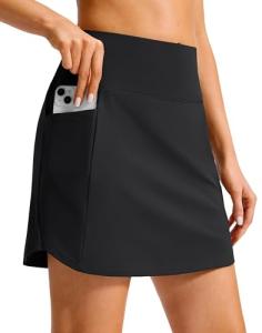 SANTINY 16'' Skorts for Woman with 4 Side Pockets High Waisted Stretch Pickleball Athletic Skirts Casual Tennis Golf Skirts (Black_L)