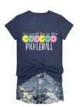 WESEOOU Pickleball Shirts Women It's A Good Day to Play Pickleball Funny Casual Letter Printed V-Neck Tees Tops Navy