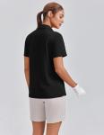 PINSPARK Golf Shirts for Women UPF 50+ Collared T Shirt Short Sleeve Tennis Polo Shirts Lightweight Athletic Tops with 4 Buttons Pickleball, Black Large