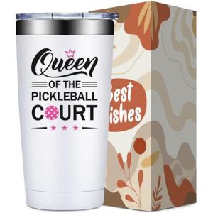 SpenMeta Pickleball Gifts for Women, Queen of the Pickleball Court - Funny Christmas Birthday Gifts for Pickle ball Player - 20oz Pickle ball Lovers Tumbler