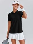 PINSPARK Golf Shirts for Women UPF 50+ Collared T Shirt Short Sleeve Tennis Polo Shirts Lightweight Athletic Tops with 4 Buttons Pickleball, Black Large