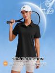 PINSPARK Golf Shirts for Women UPF 50+ Collared T Shirt Short Sleeve Tennis Polo Shirts Lightweight Athletic Tops with 4 Buttons Pickleball, Black Large