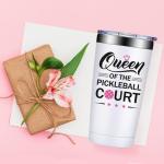 SpenMeta Pickleball Gifts for Women, Queen of the Pickleball Court - Funny Christmas Birthday Gifts for Pickle ball Player - 20oz Pickle ball Lovers Tumbler