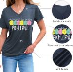 WESEOOU Pickleball Shirts Women It's A Good Day to Play Pickleball Funny Casual Letter Printed V-Neck Tees Tops Navy