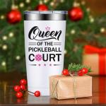 SpenMeta Pickleball Gifts for Women, Queen of the Pickleball Court - Funny Christmas Birthday Gifts for Pickle ball Player - 20oz Pickle ball Lovers Tumbler