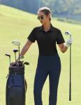 PINSPARK Golf Shirts for Women UPF 50+ Collared T Shirt Short Sleeve Tennis Polo Shirts Lightweight Athletic Tops with 4 Buttons Pickleball, Black Large