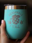 Bevvee Funny Pickleball Gifts - Wine Tumbler Cup with Sliding Lid - Pickleball Y'all - Stainless Steel Insulated Mug, 12 oz - Teal
