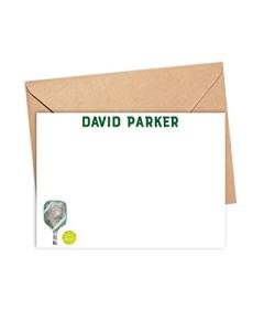 Pickleball Personalized Stationery for Him or Her, Watercolor Pickle Ball Paddle and Ball FLAT Cards, Set of 10 Cards and Envelopes 2023-30 (Green)