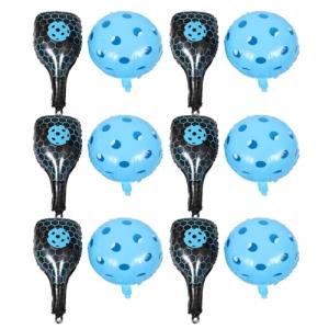 HAPINARY Inflatable Pickleball Paddle and Sports Ball Aluminum Foil Balloons Set for Birthday Party Decorations, Blue 6 Paddle + 6 18-inch round Balloons, Sports Theme Party Supplies