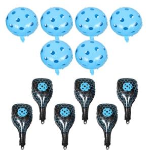 COOLHIYA Pickleball Paddle Balloons and 18-inch Blue Aluminum Foil Sports Balloons for Outdoor Birthday Party Decorations Inflatable Cartoon Set with 6 Paddles and 6 round Balls