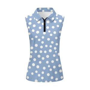 Hresuewn Womens Golf Shirts Sleeveless Quick Dry Lightweight Breathable Collared Shirts Pickleball Shirts Golf Outfits Blue Dots