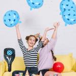 HAPINARY Inflatable Pickleball Paddle and Sports Ball Aluminum Foil Balloons Set for Birthday Party Decorations, Blue 6 Paddle + 6 18-inch round Balloons, Sports Theme Party Supplies