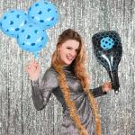 HAPINARY Inflatable Pickleball Paddle and Sports Ball Aluminum Foil Balloons Set for Birthday Party Decorations, Blue 6 Paddle + 6 18-inch round Balloons, Sports Theme Party Supplies