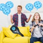 HAPINARY Inflatable Pickleball Paddle and Sports Ball Aluminum Foil Balloons Set for Birthday Party Decorations, Blue 6 Paddle + 6 18-inch round Balloons, Sports Theme Party Supplies