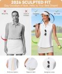 Casei Women's Sleeveless Golf Polo Shirt with Sunglass Loop, UPF 50+ Quick Dry Tennis Pickleball No-Tuck Peplum Top 1/4 Zip - White-L