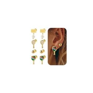 JNCTCOE 4 Pairs Cute Sports Earrings for Women, Dainty Rhinetsone Pickleball Earrings Set Dainty Statement Sports Theme Pickleball Gold Stud Earring for Women Jewelry Gifts