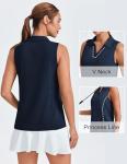 PINSPARK Womens Golf Shirt Sleeveless UPF 50+ Tennis Polo V Neck Moisture Wicking Athletic Workout Tank Tops Pickleball Shirts,Navy M