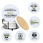 KCT Store Pickleball Gifts for Women and Men - Appreciation Gifts - Absorbent Ceramic Coasters 6pc - Metal Holder & Cylinder Kraft Gift Box Included