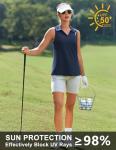 PINSPARK Womens Golf Shirt Sleeveless UPF 50+ Tennis Polo V Neck Moisture Wicking Athletic Workout Tank Tops Pickleball Shirts,Navy M