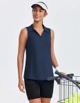 PINSPARK Womens Golf Shirt Sleeveless UPF 50+ Tennis Polo V Neck Moisture Wicking Athletic Workout Tank Tops Pickleball Shirts,Navy M