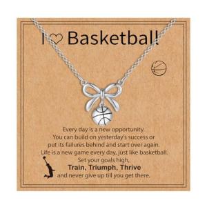 Kenailw Softball/Soccer/Volleyball/Basketball/Football/Tennis/Pickleball Necklace for Team Coach Player, Sports Lovers Accessories Jewelry Christmas Gifts 16+3 Inches (Basketball-silver)