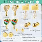 JNCTCOE 4 Pairs Cute Sports Earrings for Women, Dainty Rhinetsone Pickleball Earrings Set Dainty Statement Sports Theme Pickleball Gold Stud Earring for Women Jewelry Gifts