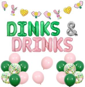 Balterever Pickleball Party Decorations for Women Include Dinks and Drinks Foil Balloons, Garland and Ribbon for Pickleball Party Decorations