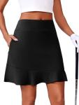 PINSPARK 18" Skorts for Women High Waisted Golf Tennis Skirt UPF50+ Athletic Pickleball Skort with 6 Pockets Workout Casual Summer Skirts,Black Large
