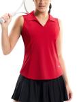 MIER Polo Tank Tops for Women Quick Dry V Neck Sleeveless Shirts UV Protection Collared Pickleball Casual Golf Shirt, Red, S