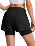 Ksmien Women's 2 in 1 Running Shorts Quick Dry Athletic Gym Workout Shorts with Liner Phone Pockets Black