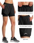 Ksmien Women's 2 in 1 Running Shorts Quick Dry Athletic Gym Workout Shorts with Liner Phone Pockets Black