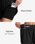 Ksmien Women's 2 in 1 Running Shorts Quick Dry Athletic Gym Workout Shorts with Liner Phone Pockets Black
