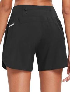 baleaf Women's 5" Workout Shorts Gym Running Shorts Athletic with Liner High Waistband Quick Dry Sports Zipper Pockets Black M