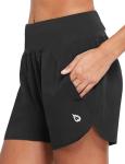 baleaf Women's 5" Workout Shorts Gym Running Shorts Athletic with Liner High Waistband Quick Dry Sports Zipper Pockets Black M
