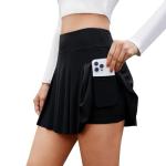 DLOODA Pleated Skirts for Women High Waisted Tennis Golf Skirt with Shorts Pockets Athletic Pickleball Mini Skort Black M