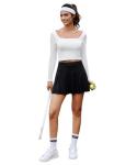 DLOODA Pleated Skirts for Women High Waisted Tennis Golf Skirt with Shorts Pockets Athletic Pickleball Mini Skort Black M