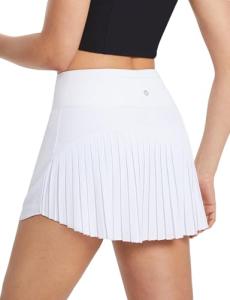 baleaf Women's Pleated Tennis Skirts High Waisted Lightweight Athletic Golf Skorts Skirts with Shorts Pockets White X-Small