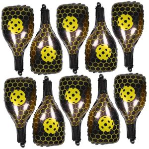 Mikinona 10pcs Yellow Pickleball Rackets and Ball Foil Balloons Set for Sports Party Decorations Inflatable Pickle Birthday Party Supplies