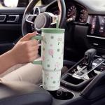 SANDJEST Pickleball Stainless Steel Locking Lid Silicone Straw Tumbler with Handle 40oz, Insulated Stainless Steel Travel Cup for Women Girls Friends Players, Gift Idea for Birthday Christmas