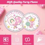 musaeva Pickleball Birthday Party Decorations Tableware, 96PCS Pickle Ball Disposable Pink Paper Plates and Napkins Decoration, Ball Theme Forks Decor Supplies Serve for 24 Guest