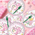 musaeva Pickleball Birthday Party Decorations Tableware, 96PCS Pickle Ball Disposable Pink Paper Plates and Napkins Decoration, Ball Theme Forks Decor Supplies Serve for 24 Guest