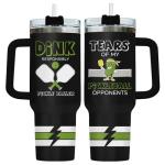 34HD Pickleball Tumbler 40oz with Handle Lid and Straw, Funny Tears of My Pickleball Opponents Sports Gift, Dink Responsibly Pickle Baller Design, Birthday Insulated Stainless Steel Cup for Him Her