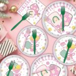 musaeva Pickleball Birthday Party Decorations Tableware, 96PCS Pickle Ball Disposable Pink Paper Plates and Napkins Decoration, Ball Theme Forks Decor Supplies Serve for 24 Guest