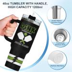 34HD Pickleball Tumbler 40oz with Handle Lid and Straw, Funny Tears of My Pickleball Opponents Sports Gift, Dink Responsibly Pickle Baller Design, Birthday Insulated Stainless Steel Cup for Him Her