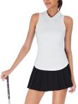 ZANZEA White Golf Shirt Womens Sleeveless Golf Polos Slim Fit Collared Racerback Workout Pickleball Tennis Tank Tops for Women Dry Fit UPF 50+ Moisture Wicking Golf Otufits White Small