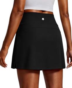 PINSPARK Skorts for Woman 16" Golf Skirt High Waisted Tennis Skort with Shorts Pockets A Line Athletic Skirts Side Slit Pickleball Skort Skirts, Black X-Large