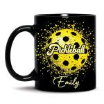 Unique Pickleball Ceramic Cup, Custom Name Sport Coffee Mug 11oz 15oz, Personalized Pickleball Lover Black Cup, Sportball Design Mug, Gifts for Friends
