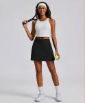 PINSPARK Skorts for Woman 16" Golf Skirt High Waisted Tennis Skort with Shorts Pockets A Line Athletic Skirts Side Slit Pickleball Skort Skirts, Black X-Large