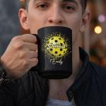 Unique Pickleball Ceramic Cup, Custom Name Sport Coffee Mug 11oz 15oz, Personalized Pickleball Lover Black Cup, Sportball Design Mug, Gifts for Friends